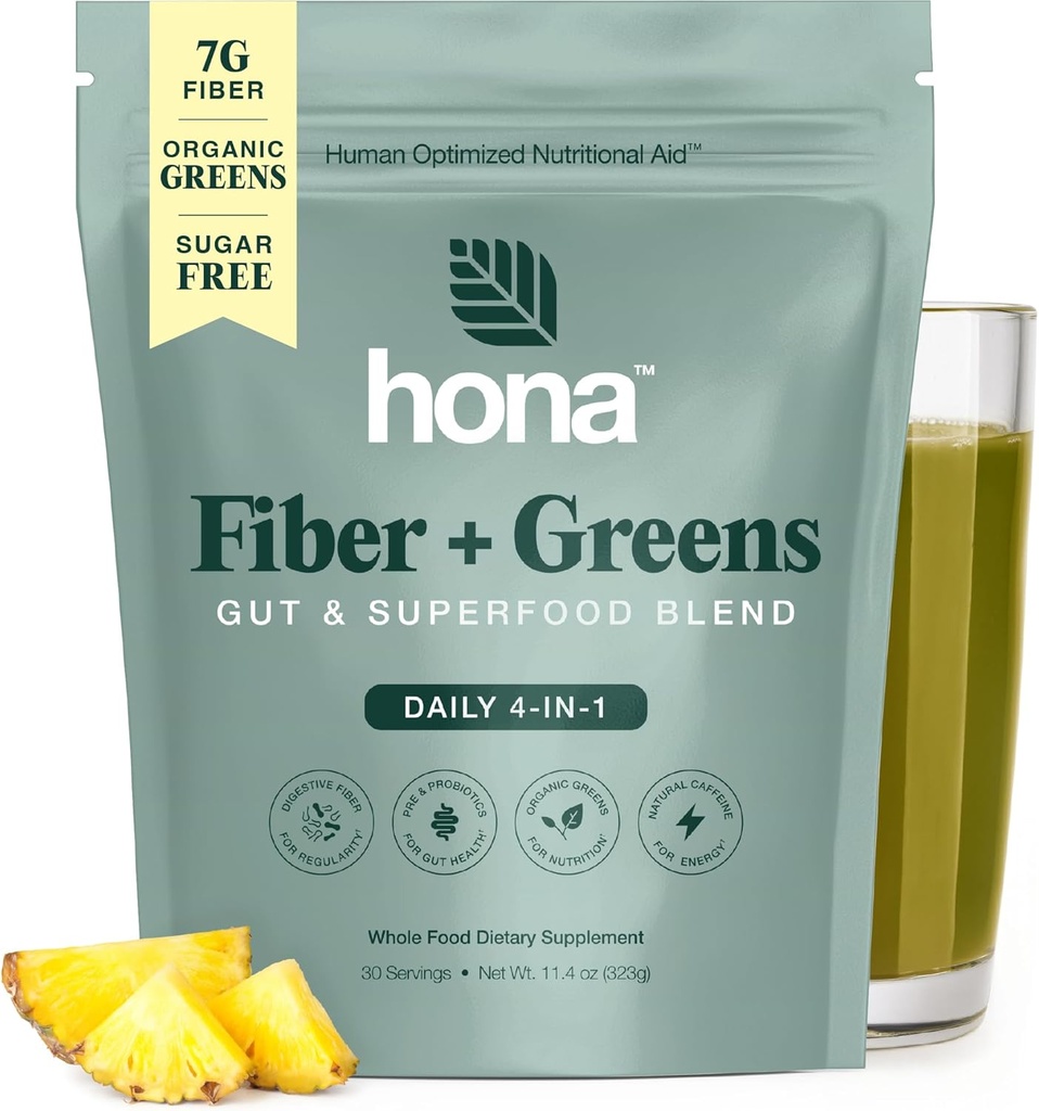 Gut & Superfood Blande, Grønn pulver med prebiotika, Probiotika, Fiber & Naturlig Koffein, Glutenfri, Sukkerfri, Dairy Free, Vegansk Ikke GMO Grønn Superfood Powder, 30 Srvgs