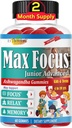 Maks fokus junior – Barn Fokus & rolige gummier | beroligende og oppmerksomhet støtte Supplement for barn og tenåringer med Ashwagandha | Brain Vitaminer | Vegansk, ikke-GMO, 60 Gummies
