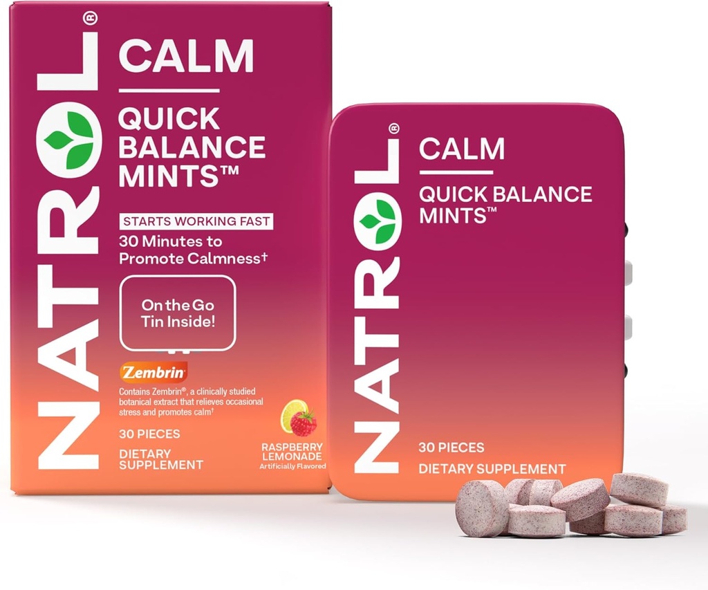 Natrol rask balanse rolig mynter, kosttilskudd, bringebær sitronade kunstig flavored, 30 greve, 15 dagers forsyning