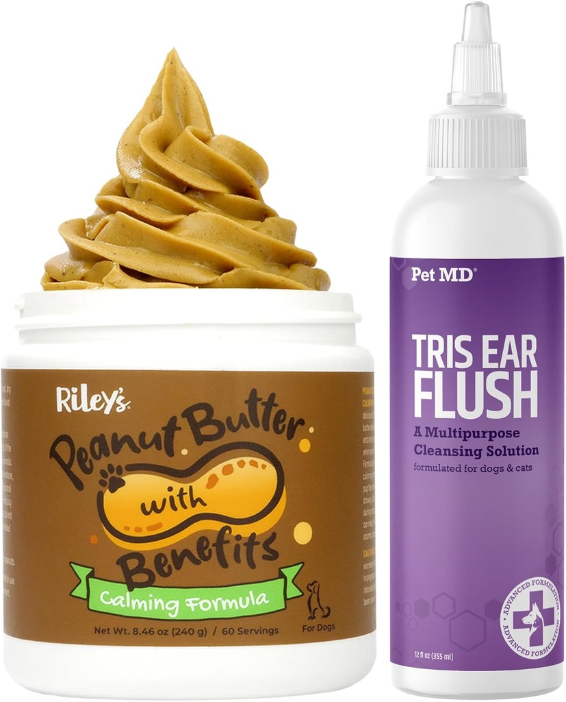 Kjæledyr MD Veterinary Tris øre Flush + Rileys beroligende peanut Smør for hunder