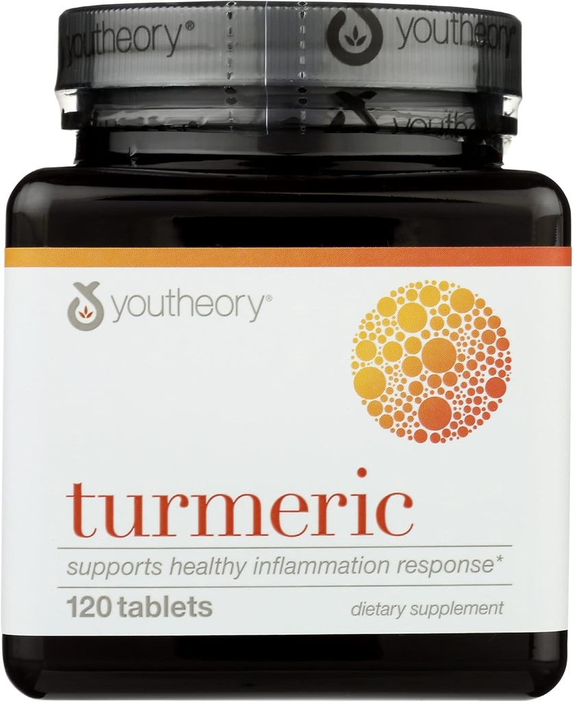 Youtheory Turmeric avansert kosttilskudd, støtter sunn betenthetsrespons, 120 tabletter