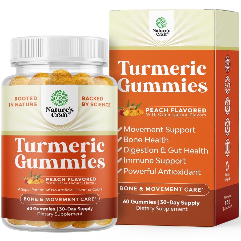 Turmeric Curcumin Immune Support Gummies - Immun Booster Turmeric Gummies for felles støtte og avansert hudpleie - med svart pepper felles Supplement Gummy vitaminer med curcumin pulver