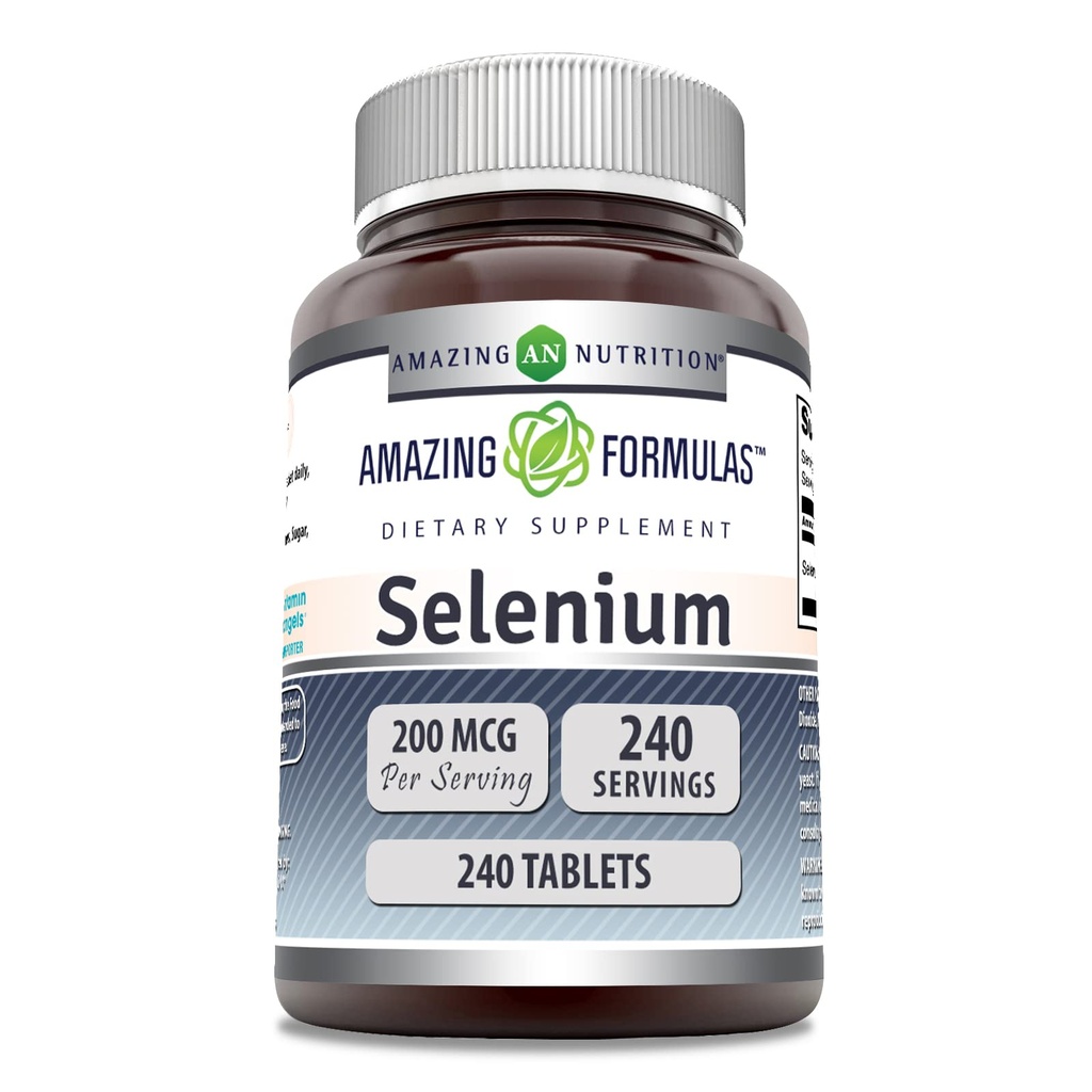 Amazing Formler Selenium 200 Mcg | Tabletter Supplement | Ikke-GMO | Glutenfri | Laget i USA (1 Pack | 240 Count)