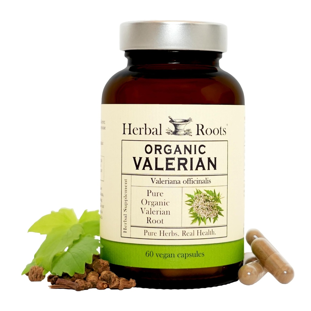 Herbal Roots ren organisk Valerian Root Capsules - 900 mg - Ikke-Habit Forming uten Melatonin, Non-GMO - 60 Count Vegansk Kapsler, Herbal Supplement