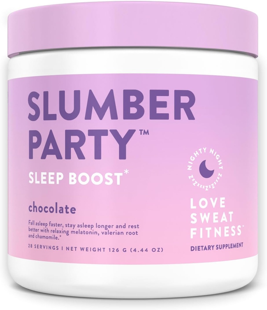 Love Sweat Fitness Sleep Boost Powder | Slumber Party sjokolade | Forbedrer søvn, støtter muskelgjenvinning | Vegansk, Glutenfri, Ikke-GMO | 28 Serveringer