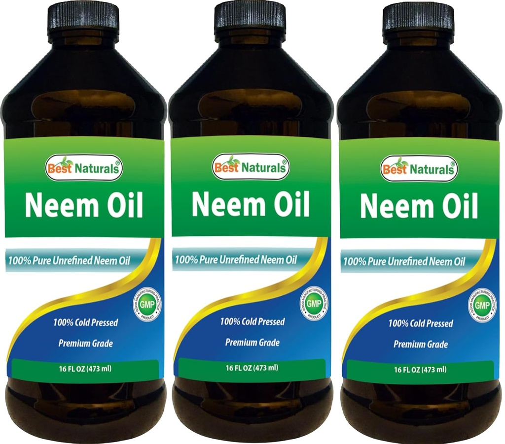 Beste Naturals 100% ren Neem olje, 100% kaldt presset og uraffinert - 16 OZ (3 flasker)