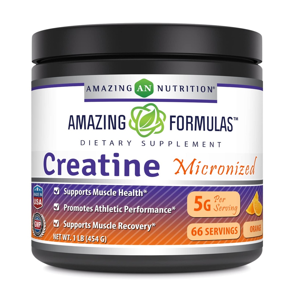 Amazing Formler Mikronisert Kreatin Monohydrat Powder Supplement | 5000 mg Per Serving | Ideell Pre & Post Trening Supplement | Laget i USA (1 LB, Orange)