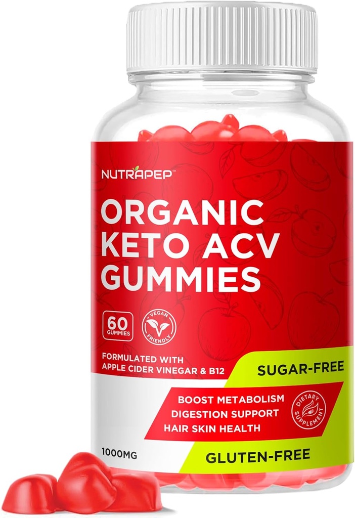 Organic Keto ACV Gummies - Glutenfri og sukkerfri Apple Cider Vinegar Supplement for kvinner menn (1000MG)