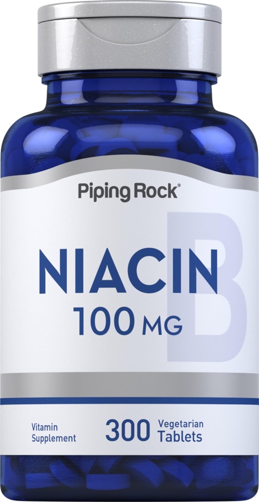 Piping Rock Niacin Supplement for kvinner og menn | 100mg | 300 tabletter | Nicotinsyre med flushing | vegetarisk, ikke-GMO, glutenfri