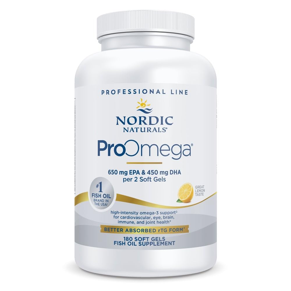 Nordic Naturals ProOmega, Lemon Flavor - 180 Soft Gels - 1280 mg Omega-3 - High-Potency Fish Oil med EPA & DHA - fremmer hjerne, øye, hjerte og immun helse - Non-GMO - 90 Services