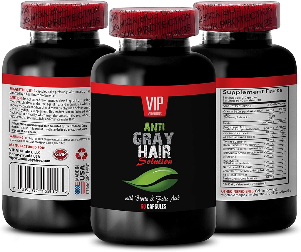 Best Naturals Anti Gray Hår - Anti Grå Hår for menn og kvinner - Få din stil tilbake - Stopper Grå Hår Endre - Catalase for Grå Hår - Anti Grå Hår Supplement - Hårstøtte Vitaminer 1Bot 60Kaps