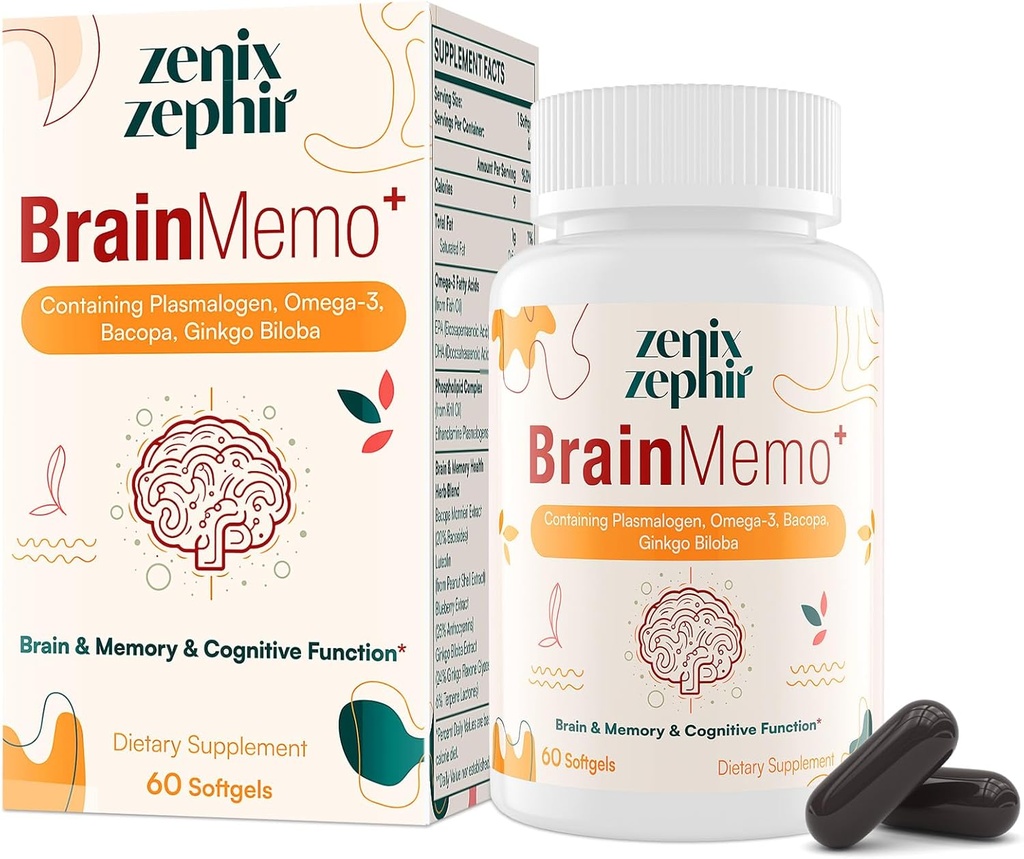 Brain Kosttilskudd for hukommelse og fokus - Fosfolipid kompleks med Omega-3, Plasmalogener for kognitiv ytelse og fokus Forbedring - Ikke-GMO, 60 dager
