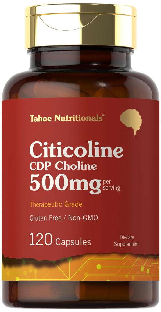 Tahoe Nutritionals Citicolin 500 mg | 120 kapsler | CDP Choline kosttilskudd | Terapeutisk klasse | Glutenfri, ikke-GMO