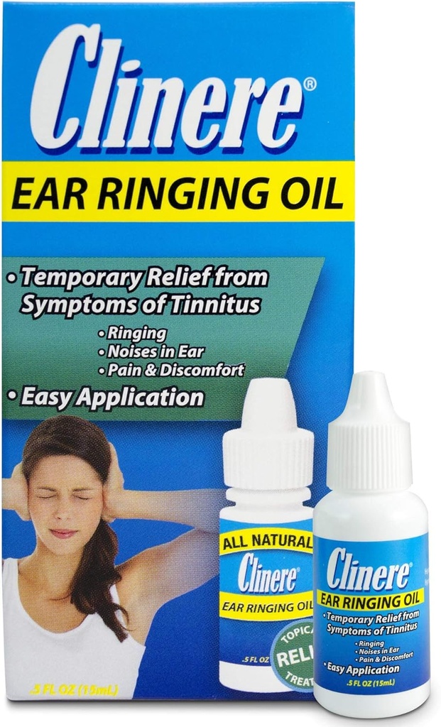 Clinere øreringende olje relief, øredråper for å slutte å ringe i ørene, tinnitus relief, støy i ørene, smerte og dekomfort, lindrer øret ringing, buzzing, klikk med homeopatisk olje, .5 fl
