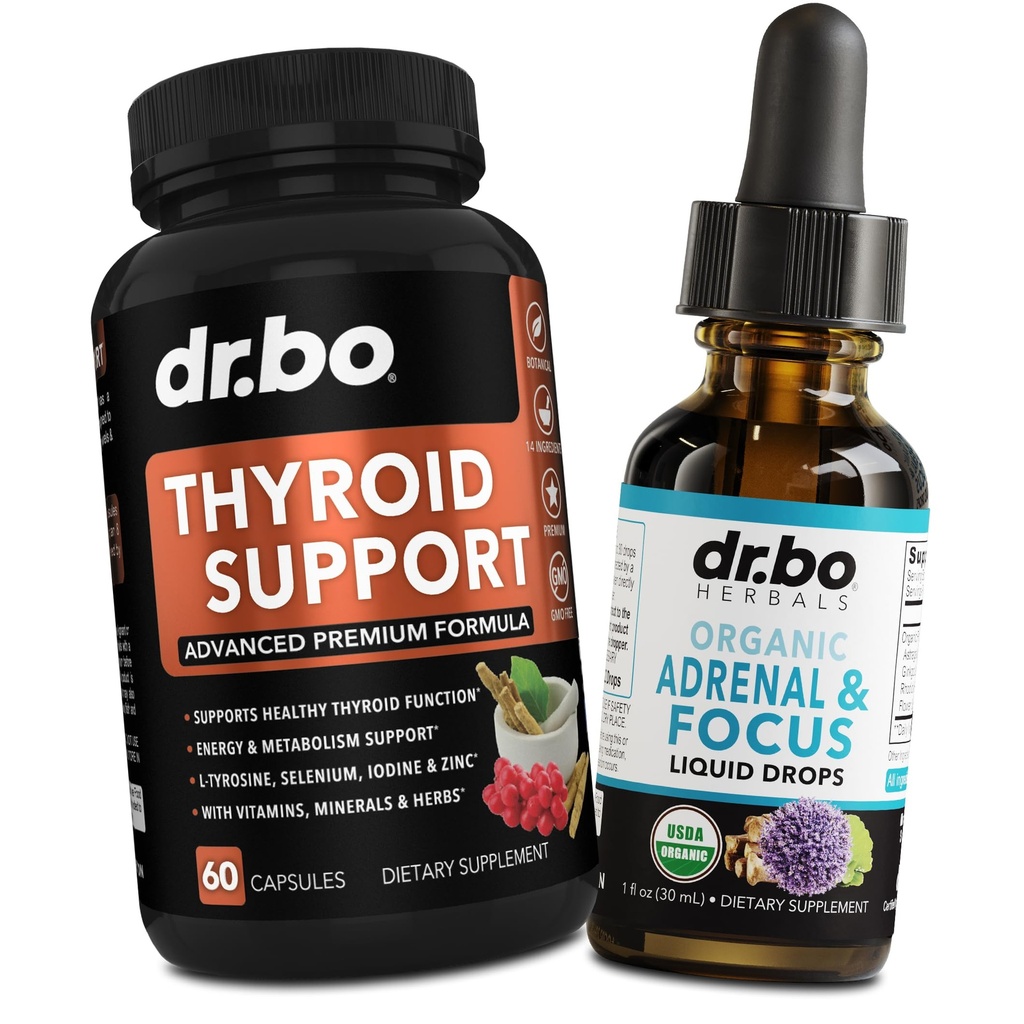Thyroid Support & Adrenal Focus Drops - Thyroid Supplement Kompleks med L-tyrosin Selenium Iodin & Organic Adrenal Support Supplements Fokus Flytende Drops - Naturlig hjerne og minne tretthet oppmerksomhet