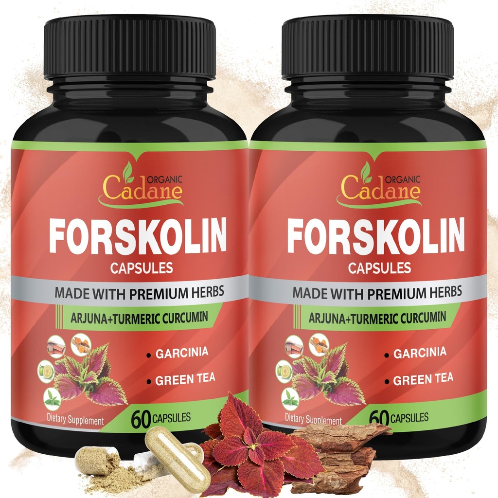 Cadane 2 Packs Forskolin Supplements Capsules & Turmeric, Arjuna, Garcinia Cambogia, Grønn Te - Maks styrke Coleus Forskohlii ekstrakt - støtte immunsystem - 4 måneders forsyning