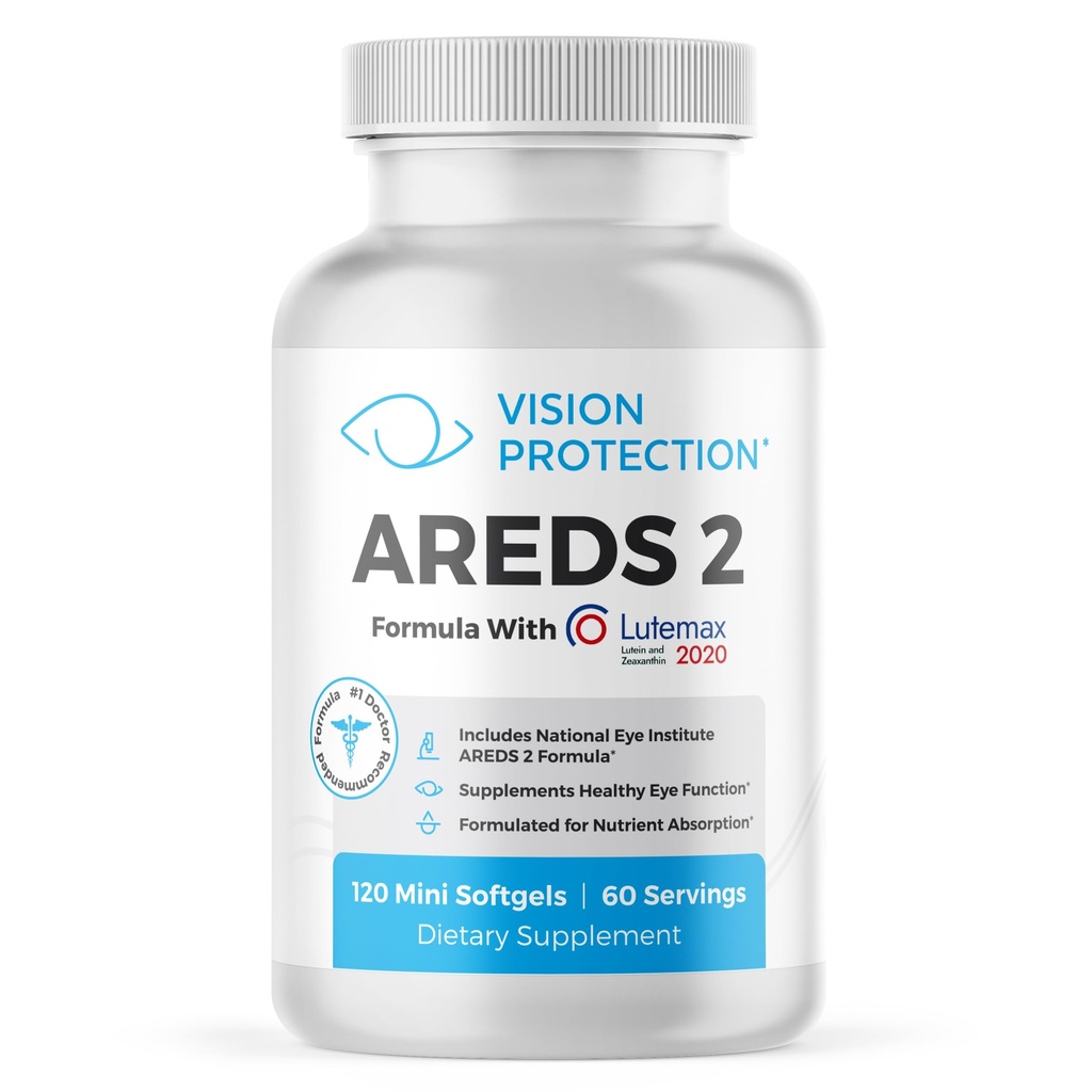 Arder 2 Eye Vitamin & Mineral Supplement for okular helse, Lutemax 2020 med Natural Eye Institute Arder 2 Studie Ingredienser Lutein, Vitamin C, & Zeaxanthin, 120 Mini Softgels