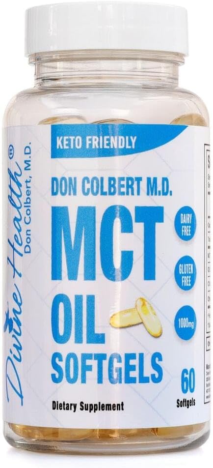 Dr. Colbert, MD MCT Olje Softgels | av Keto Zone & Divine Health | 1000mg fra organiske kokosnøtter | 60 Softgels