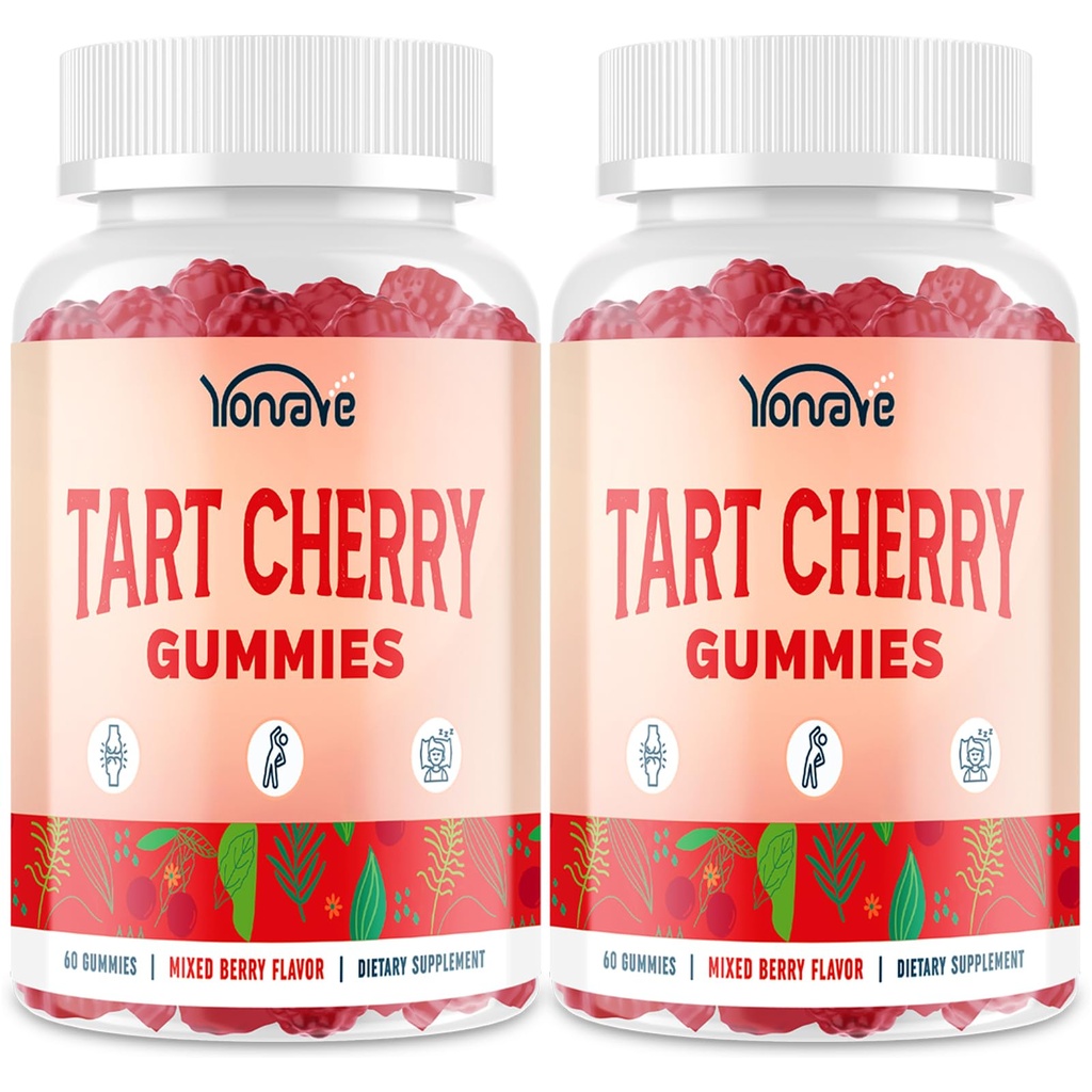 3300mg Tart Cherry Gummies for uric syre rensing, søvn, gut, felles og nyre støtte - Tart Cherry Extract med celery frø, melatonin, vitamin C – Detox og antioksidant - Blandet Berry Flavor, 120 greve