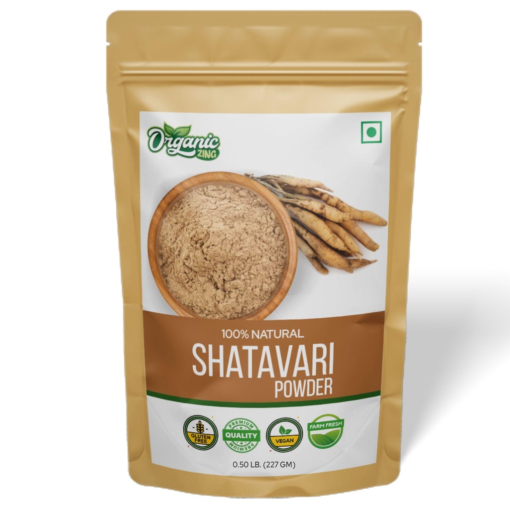 ORGANIC ZING Shatavari pulver ekstrakt fra asparges racemosus beneficial for kvinners helse- 8 oz (227 gm)