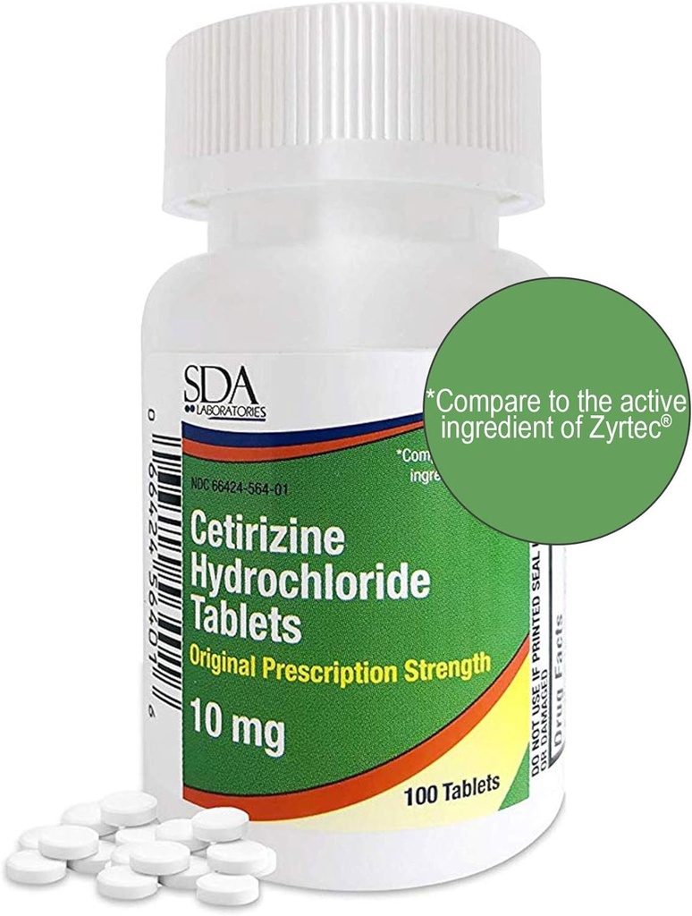 SDA Laboratories hele dagen 24-timers Allergi medisin 100 greve antihistaminer for allergier, pollen, Hay feber, tørr, kløende øyne ® Cetirizine HCl 10mg tabletter