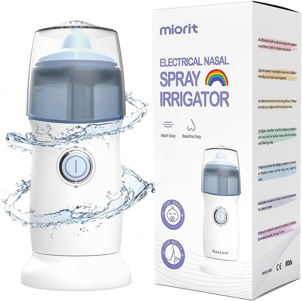 Nasal Irrigator med Gental Spray - Ultra Fine Mist - Irrigasjon for Sinus Relief - Nese Cleaner Aspirator System - Vanntett