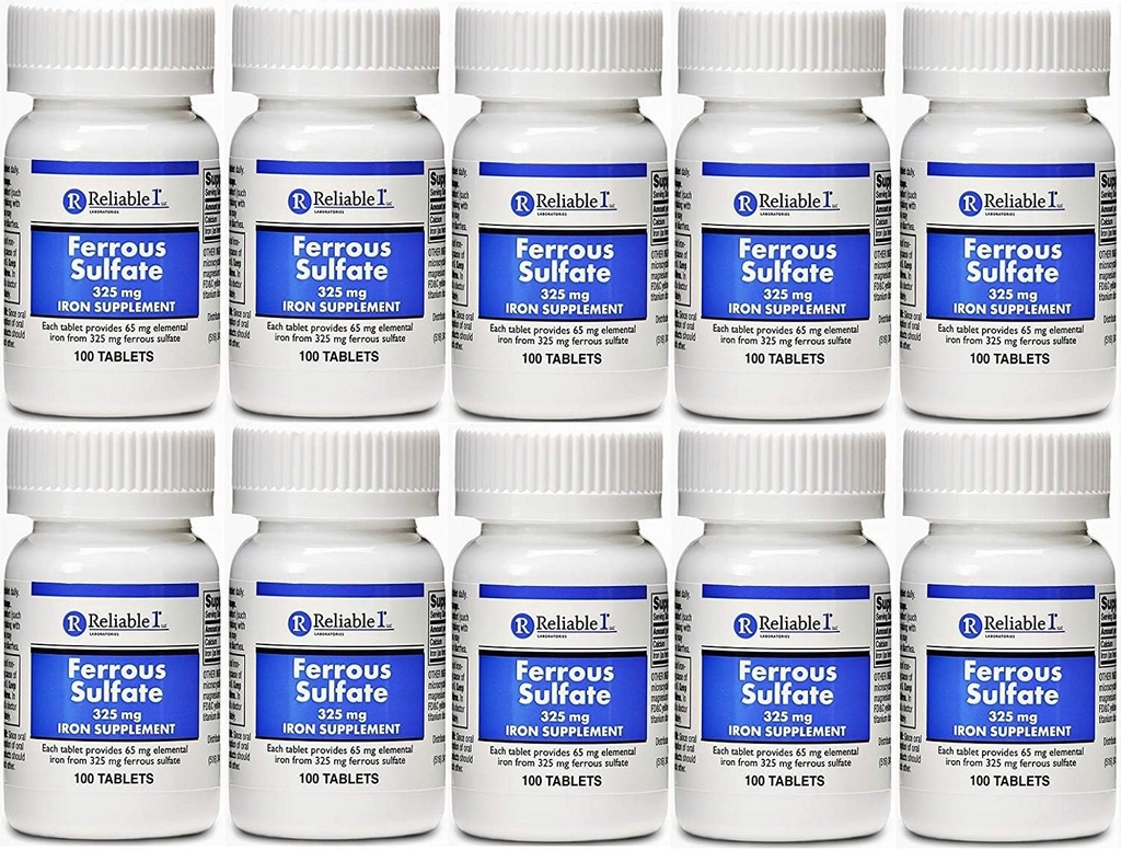 Ferrous Sulfate Iron 325 mg Generisk for Feosol 100 tabletter Patron på 10