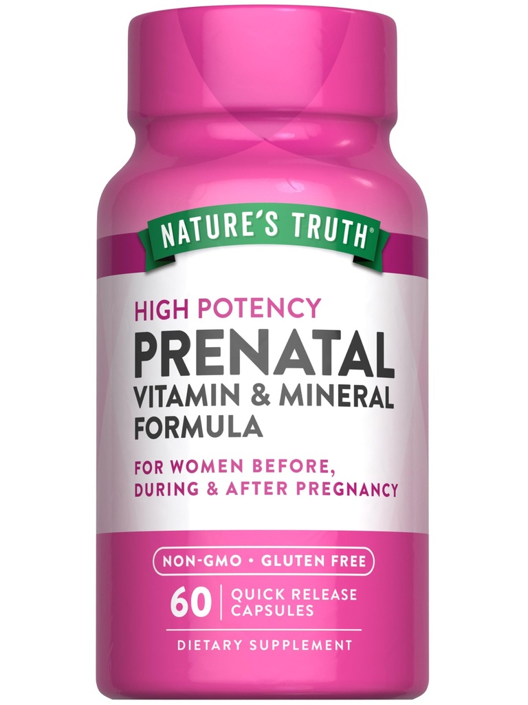 Naturens sannhet prenatal vitaminer med folicsyre | 60 kapsler | Ikke-GMO & Glutenfri Supplement