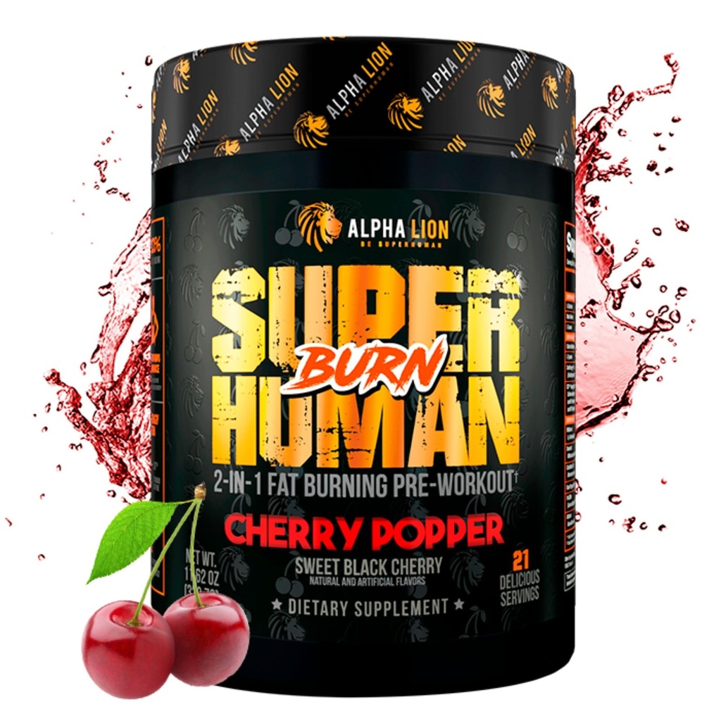 ALPHA LION Superhuman Burn – 2 i 1 Metabolisme Booster Pre Workout og termogen fettforbrenner for menn – Appetitt Suppressant og vekttap Supplement (21 Serveringer, søt svart Cherry Flavor)