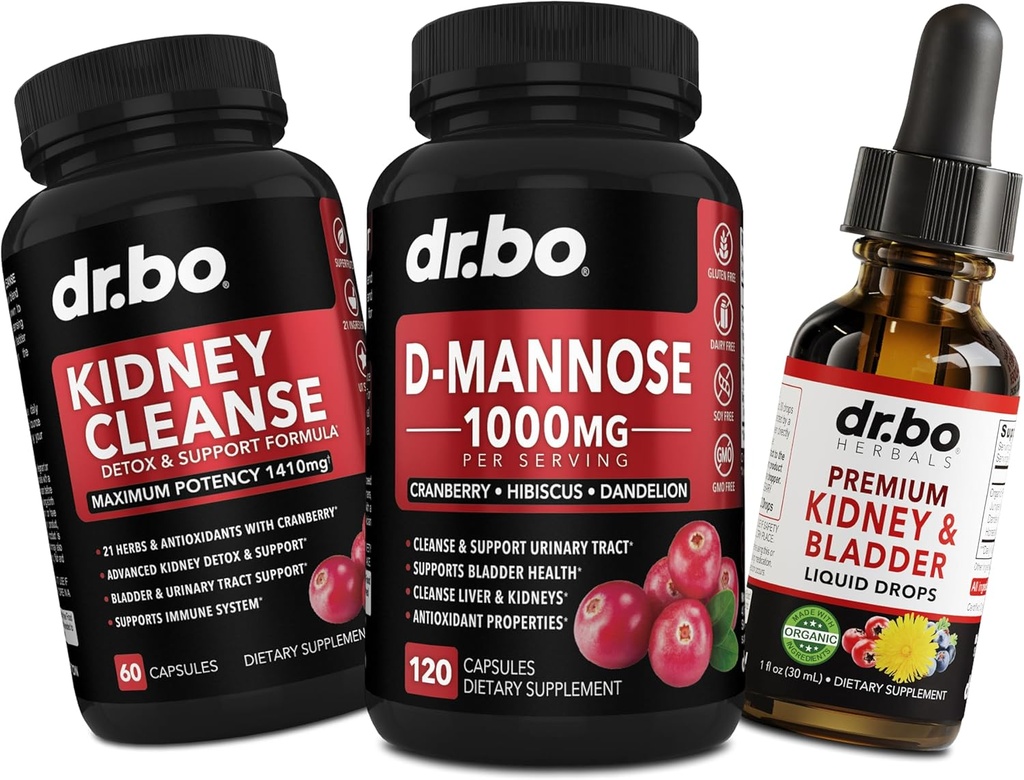 Nyre Cleans & D Mannose Supplements - Nyre Detox & Blader støtte flytende dråper Supplement, D-Mannose 500mg 1000mg Kapsler - DMannose Cranberry, Støtte Nyre, Blader & Urin Tract Helse