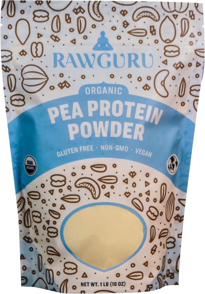 RawGuru Organic Pea Protein pulver - 16 oz - USDA Økologisk | Glutenfri | Ikke-GMO | Vegansk | Planteprotein pulver