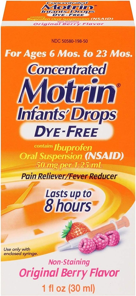 Motrin konsentrert spedbarnsdråper Dye-Free Original Berry Flavor - 1 oz, pakke med 4