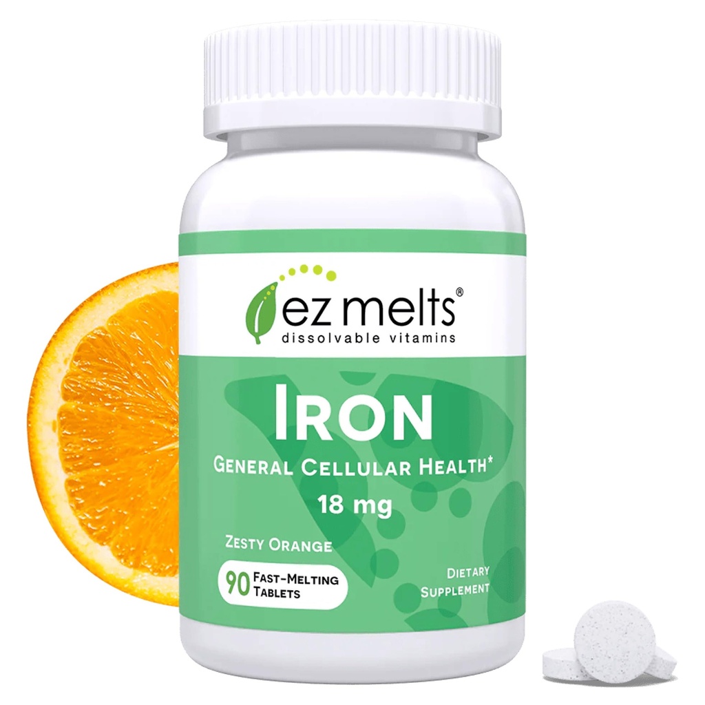 EZ Smelter Oppløselig jern Supplement 18 mg, sukkerfri, 3-måneders Supply - 90 greve (pakke med 1)