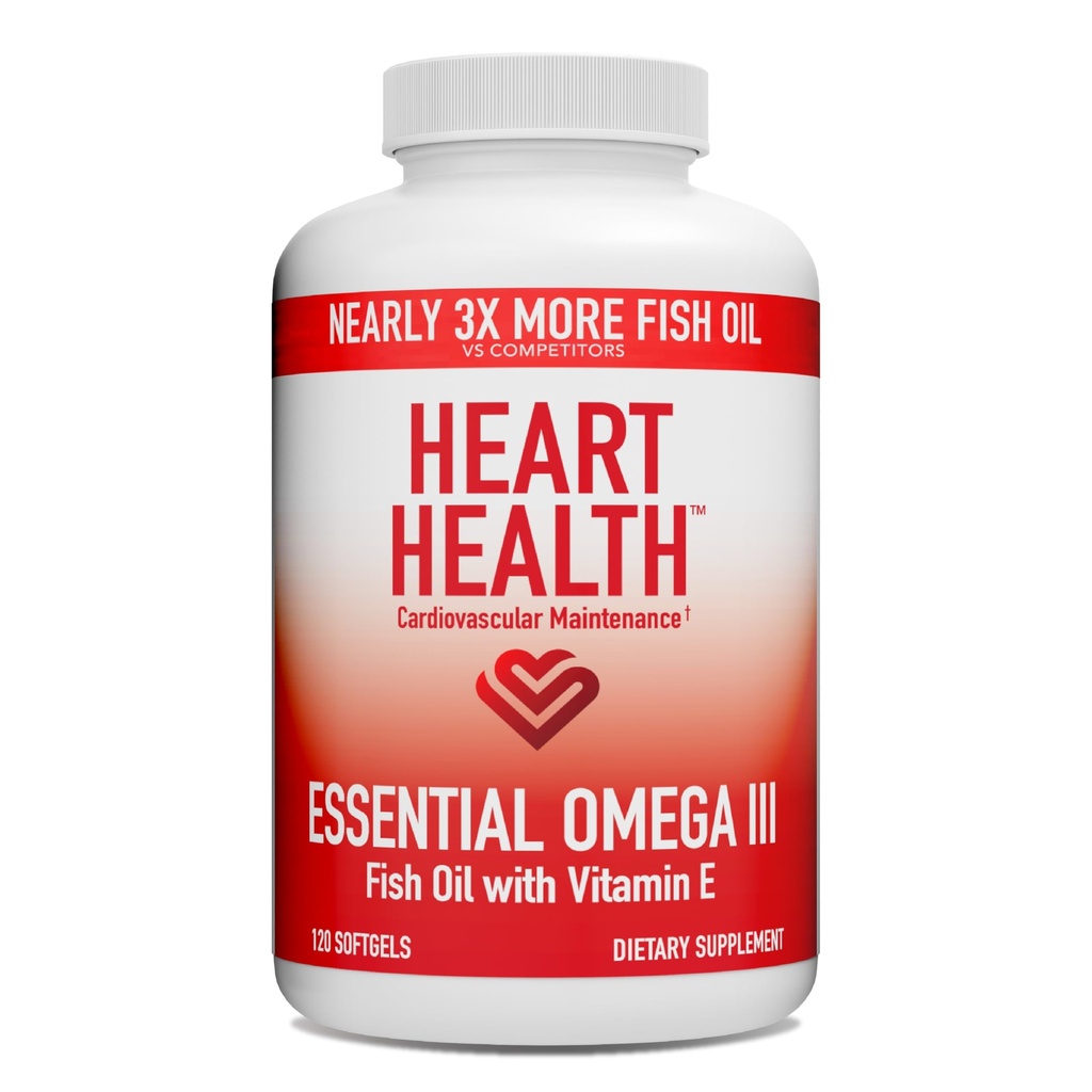 Hjerte Helse Essential Omega 3 Fiskeolje med vitamin E - høy potens Omega 3 Fish Oil Supplement med EPA & DHA - Burpless Softgels fra Sardiner & Anchovies - Ikke-GMO, Glutenfri - 60 Services