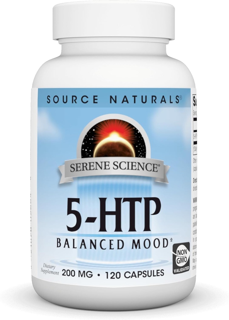 Kilde Naturals Serene Science 5-HTP, balansert Mood*, ikke-GMO kosttilskudd, 200 mg - 120 kapsler