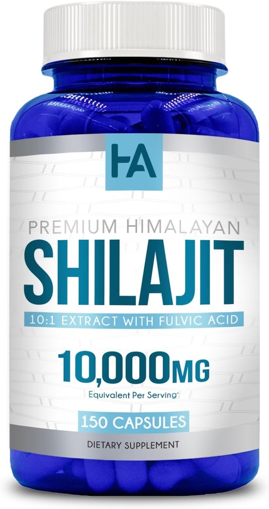 Ekstra styrke Shilajit kapsler | Smak Gratis Shilajit for menn og kvinner 10000mg tilsvarende naturlig forekommende spormineraler og fulvsyre | Vegansk ikke-GMO & laget i cGMP Labs (150 serveringer)