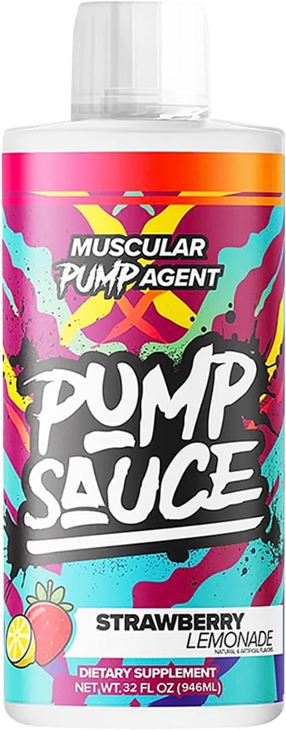 Pump Sauce Pre-Workout - 32 oz, Strawberry Lemonade, No Caffeine, Full Spectrum Liquid, Glutenfri, Vegansk, Null Sukker