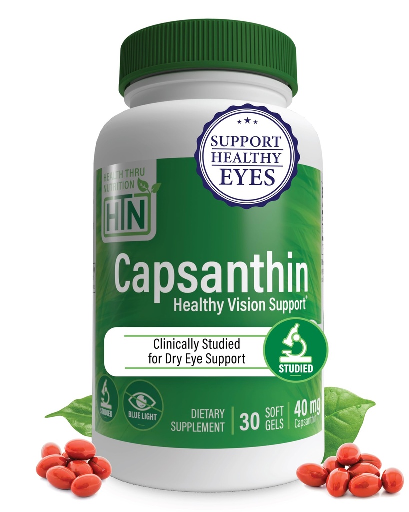 Helse Thru Nutrition Capsanthin 40mg - Ultimate Eye Supplement | Sunn Vision Support & Blue Light Protection Torr Eye Relief som CapsiClear Avledet fra Capsicum Annuum