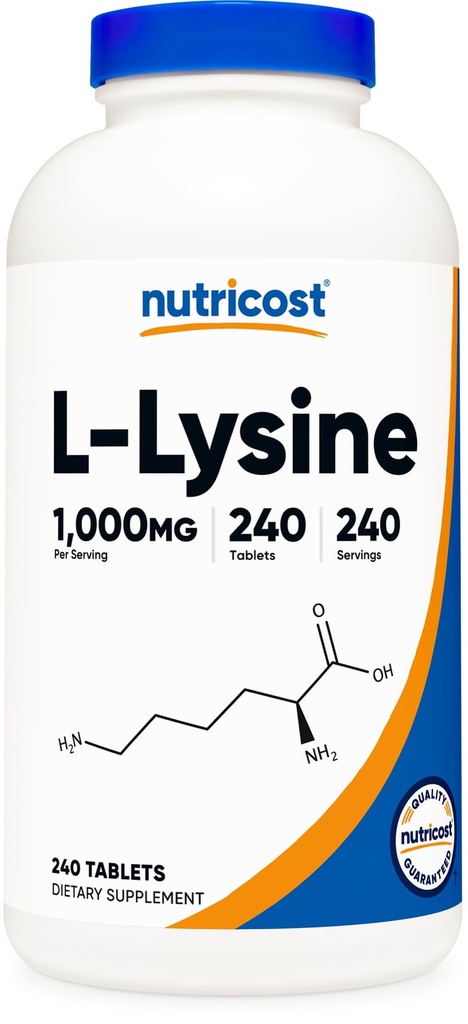 Nutricost L-Lysine 1000mg, 240 tabletter - Glutenfri, ikke-GMO, og vegetarvennlig