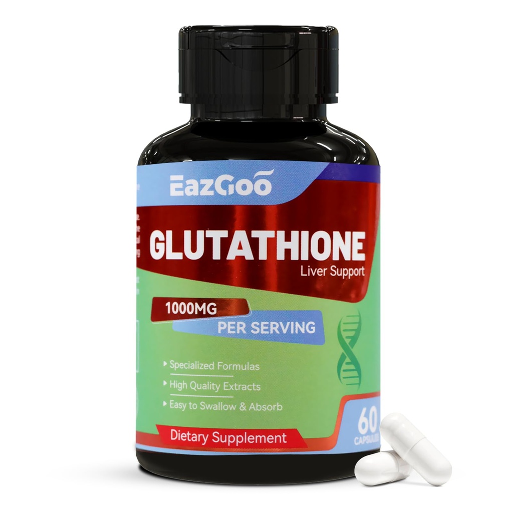 Glutation Supplement 1000mg Antioksidant Supplement - Premium Vegan formel for immunstøtte, Skin Brightening & Liver Detox - Allergen-fri, Ikke-GMO, Effektiv velvære Boost (60 kapsler)