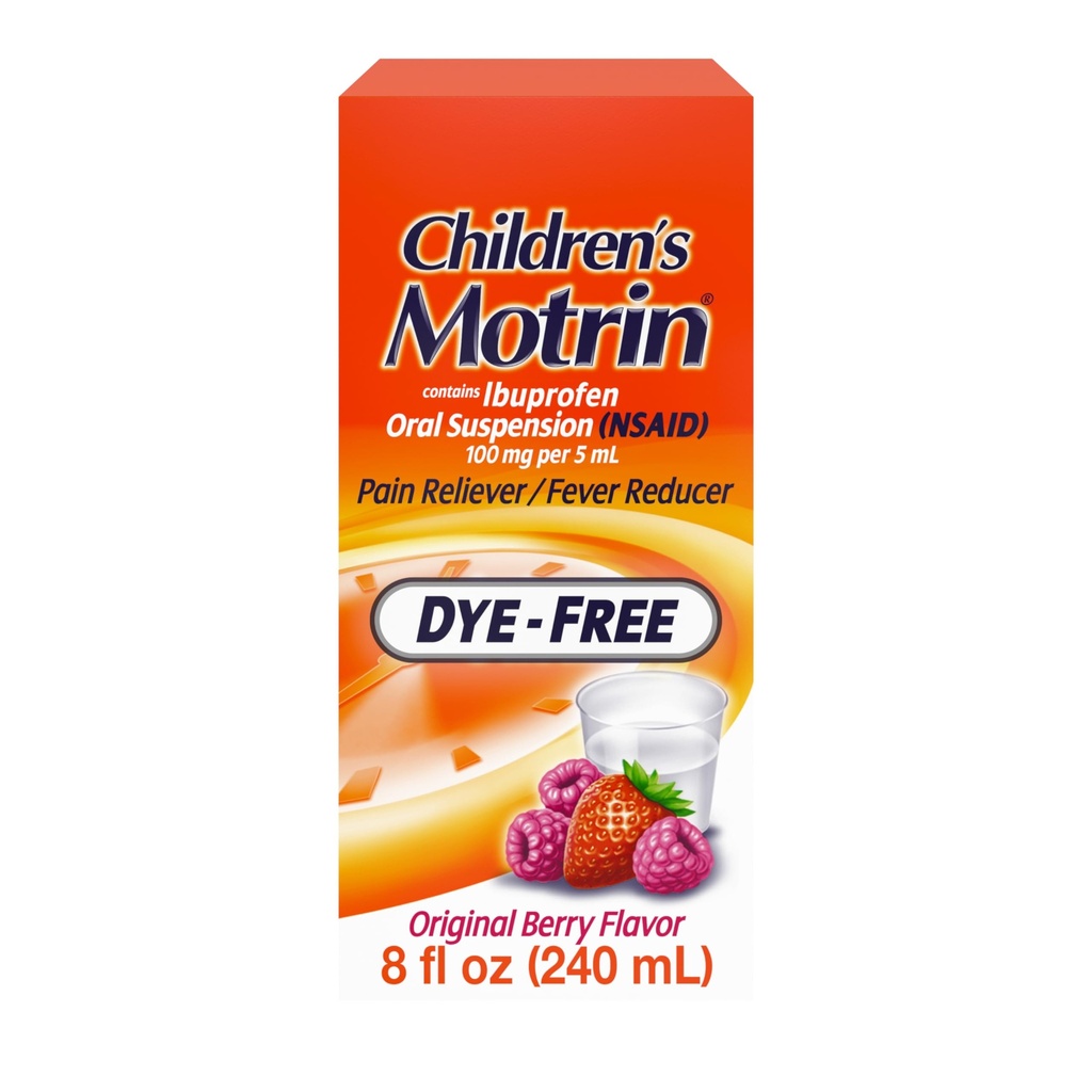 Barns Motrin Oral Suspensjon 100 mg Ibuprofen medisin, NSAID feber Reduser & smerter Reliever for mindre smerter og smerter på grunn av kulde og influensa, Dye gratis, alkoholfri, berry flavored, 8 fl oz