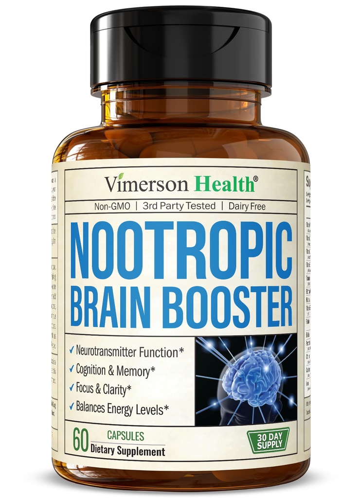 Nootropics Brain Support Supplement - Nootropic Brain Booster for forbedret fokus, konsentrasjon og minne. Hjernen Nootropic for Helse Helse, Mood & Energi Støtte. Ikke-GMO. Laget i USA. 60 Kapsler