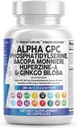 Brain Supplement Alpha GPC 300mg Fosfatidyserin Bacopa Monnieri Ginkgo Biloba Lions Mane Huperzine A L-Theanine NAC Nootropic Minne Fokus Kognitiv støtte Vitaminer B C D E 60 Kapsler USA