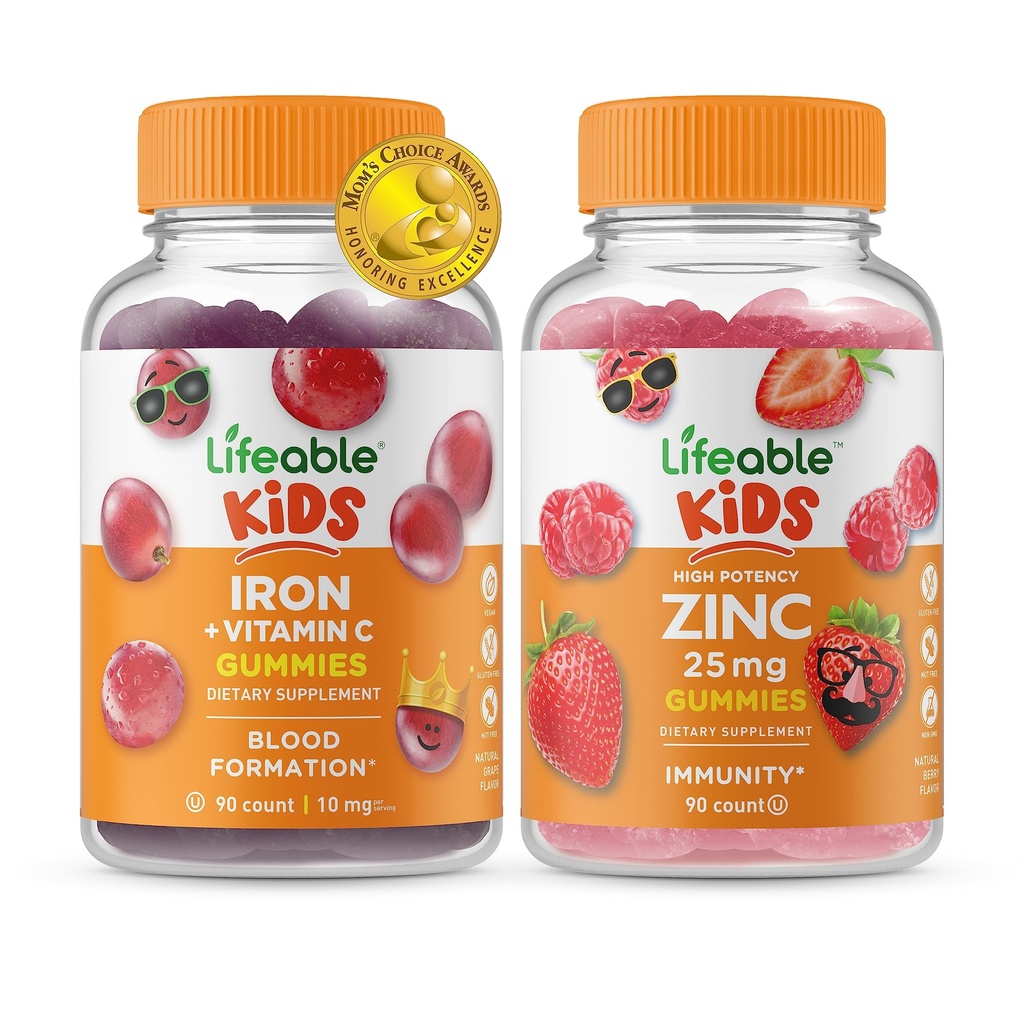 Livlig jern og vitamin C Kids + sink 25mg Kids, Gummies Bundle - Great Tasting, Vitamin Supplement, Glutenfri, GMO Gratis, Chewable Gummy