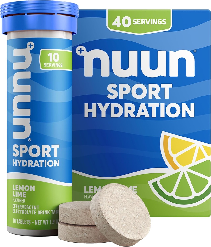 Nuun Sport Electrolyte Tabletter med magnesium, kalsium, kalsium, klorid og natrium, Glutenfri og vegansk, sitron lime, 4 pakke (40 Serverer totalt)