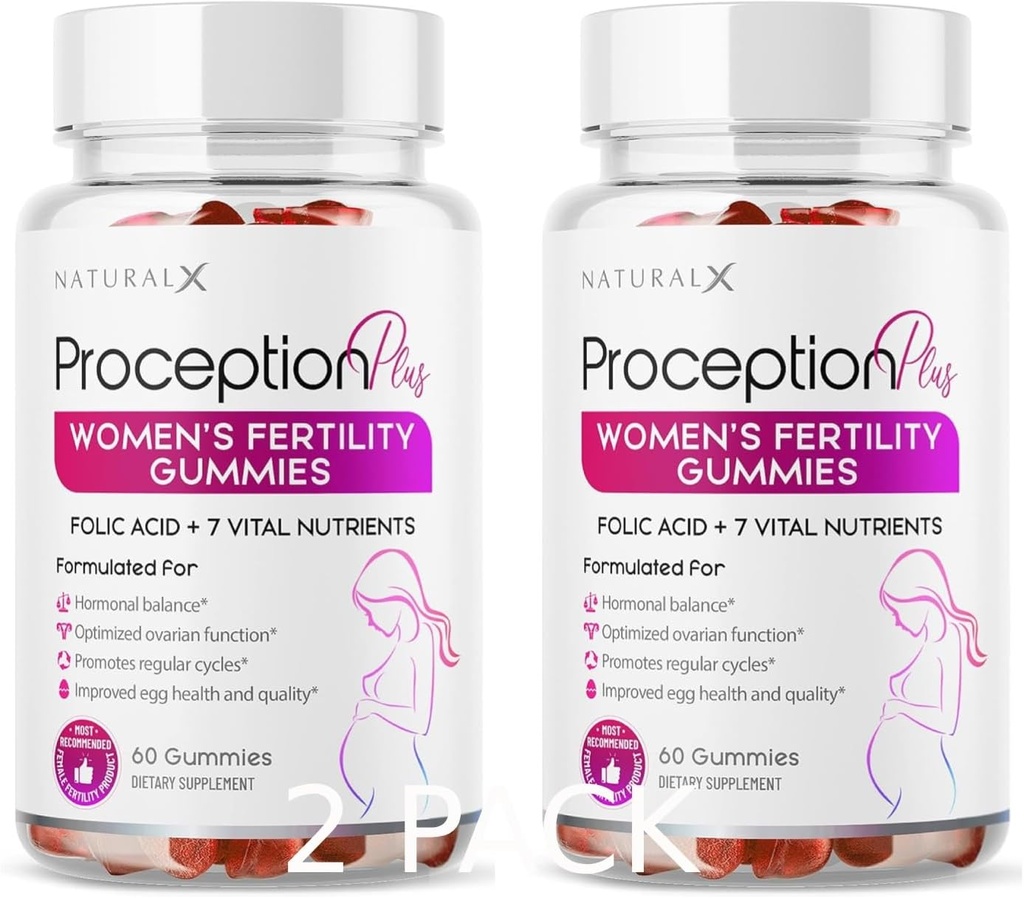 Fertilitet Gummier for kvinner - Myo-Inositol, Folinsyre, Biotin, B-vitaminer - Inositol Supplement for kvinnelig fruktbarhet støtte, hormonbalanse, ovulering, prenatal konsept (60 gummier, 2 pakke)