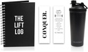 Rustfritt stål Protein Shakerflaske, isolert vannflaske med svart karbonfiber Wrap & Workout Journal med bokmerke – 6 måneder uendret daglig treningsjournal