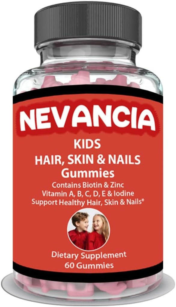 Kids Hår, Hud og negler Gummier inneholder Biotin, B-vitaminer, vitamin C, sink, 60 Delicious Gummies, Hjelp styrke negler, vokse sunnere hår, gi barn huden en naturlig glød