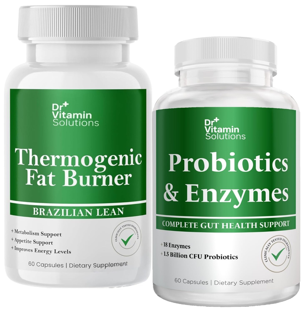DR VITAMIN SOLUTIONER Termogene fettforbrenner & probiotika Digestive Enzymer med prebiotika for digestiv helse & Bloating Relief for kvinner og menn - Bundle 90 Caps