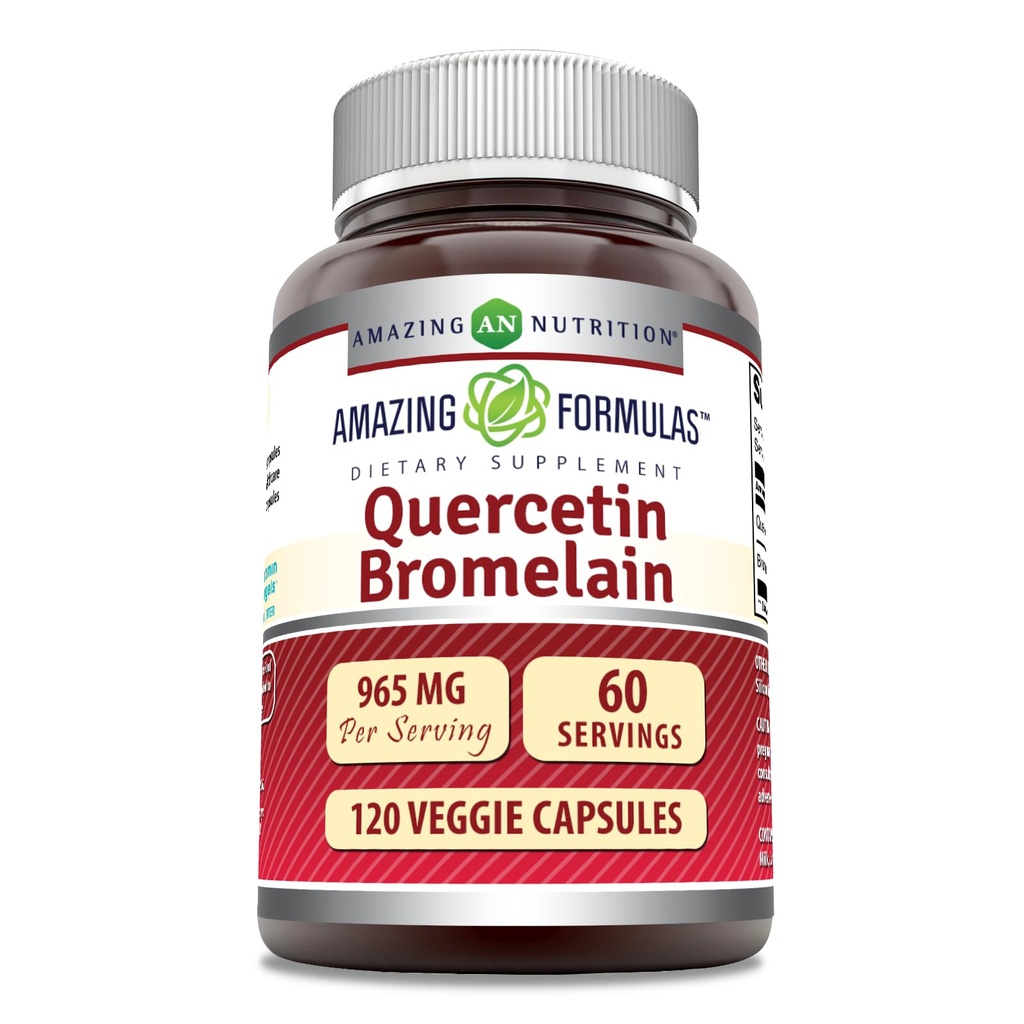 Amazing Formler Quercetin 800mg med Bromelain 165mg, 120 Veggie Capsules Supplement ikke-GMO | Glutenfri | laget i USA